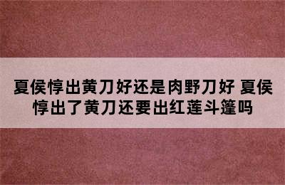 夏侯惇出黄刀好还是肉野刀好 夏侯惇出了黄刀还要出红莲斗篷吗